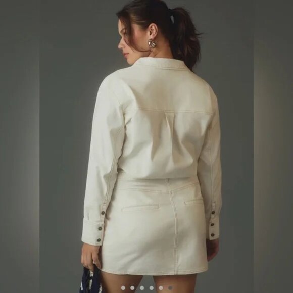 NWT Pilcro Long-Sleeve Denim Micro Mini Shirt Dress Anthropologie Nuuly XLP - Picture 2 of 10